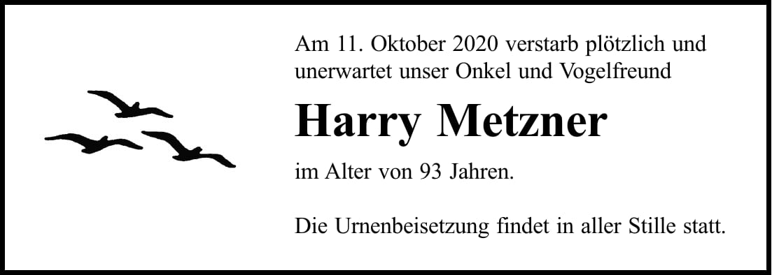 Traueranzeige Harry Metzner