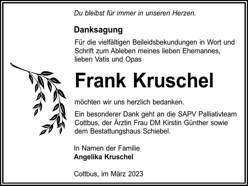 Danksagung Frank Kruschel