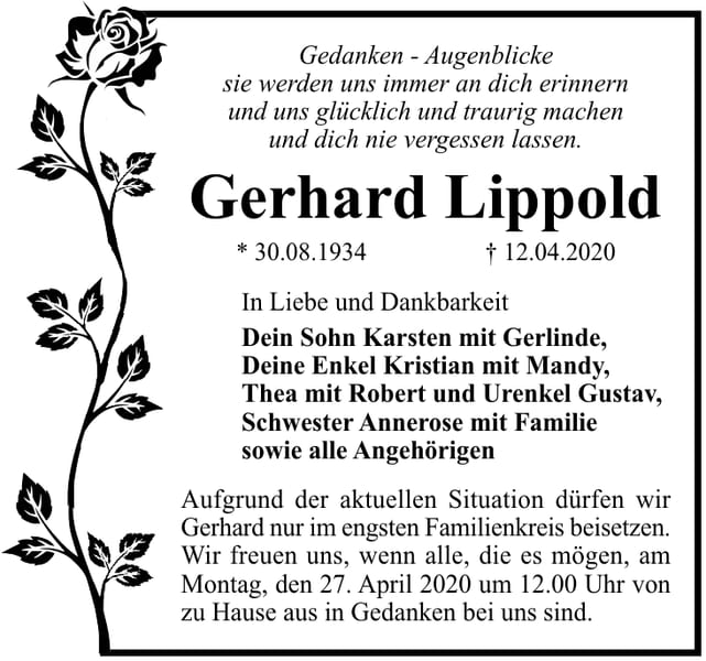 Traueranzeige Gerhard Lippold