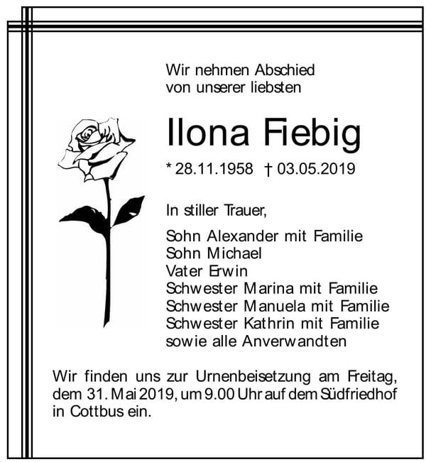 Traueranzeige Ilona Fiebig