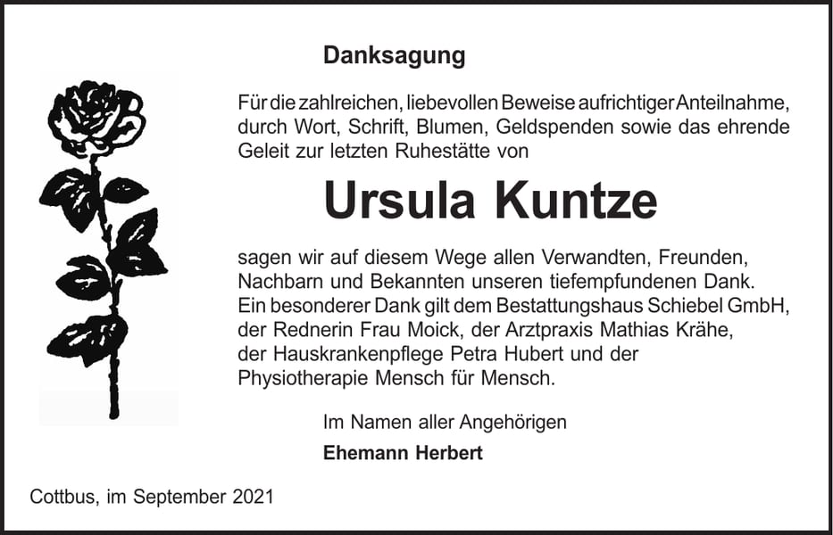 Danksagung Ursula Kuntze