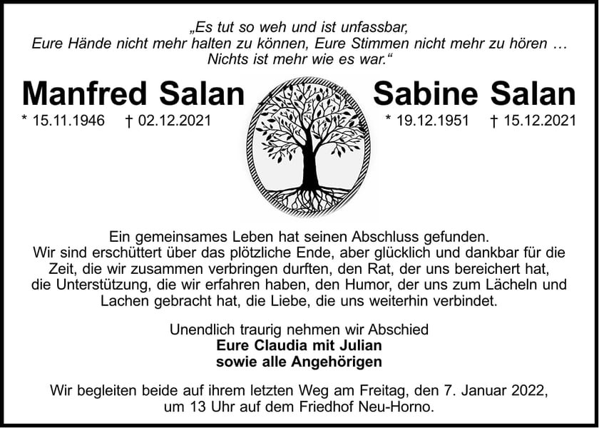 Traueranzeige Manfred Salan
