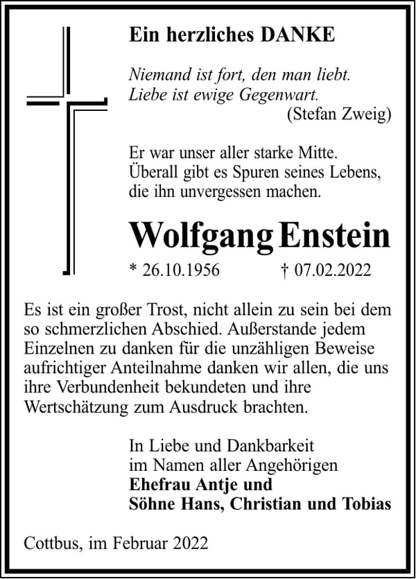 Danksagung Wolfgang Enstein