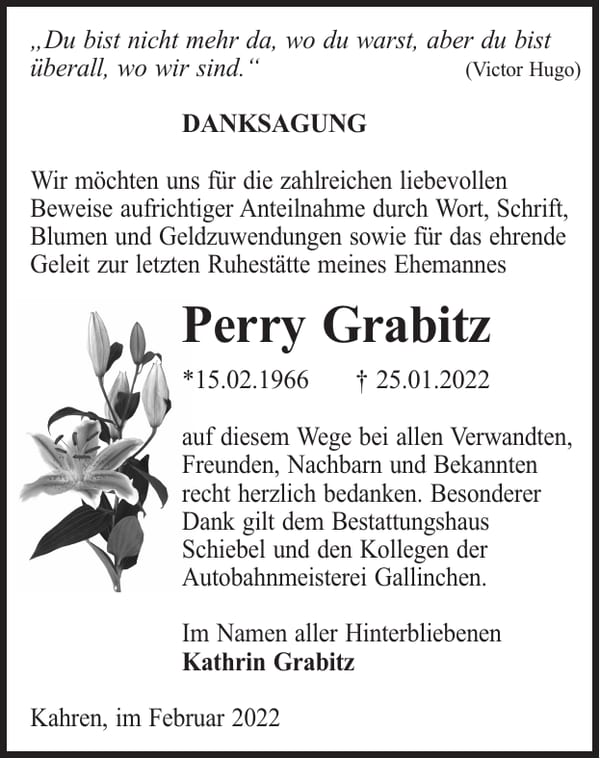 Danksagung Perry Grabitz