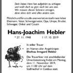 Traueranzeige Hans-Joachim Hebler