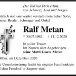 Traueranzeige Ralf Metan