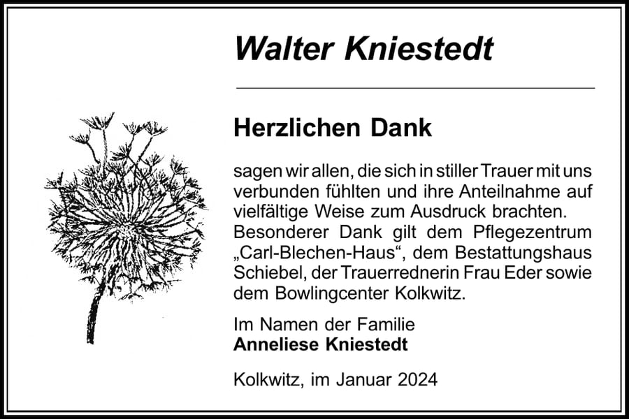 Danksagung Walter Kniestedt