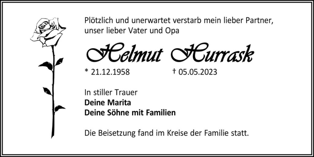 Traueranzeige Helmut Hurrask