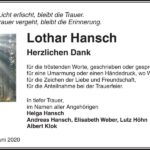 Danksagung Lothar Hansch