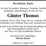 Danksagung Günter Thomas
