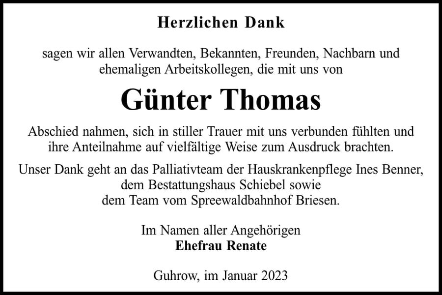 Danksagung Günter Thomas