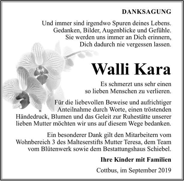Danksagung Walli Kara