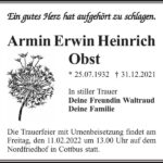 Traueranzeige Armin Erwin Heinrich Obst