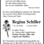 Traueranzeige Regina Schiller