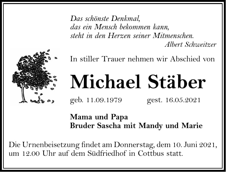 Traueranzeige Michael Stäber