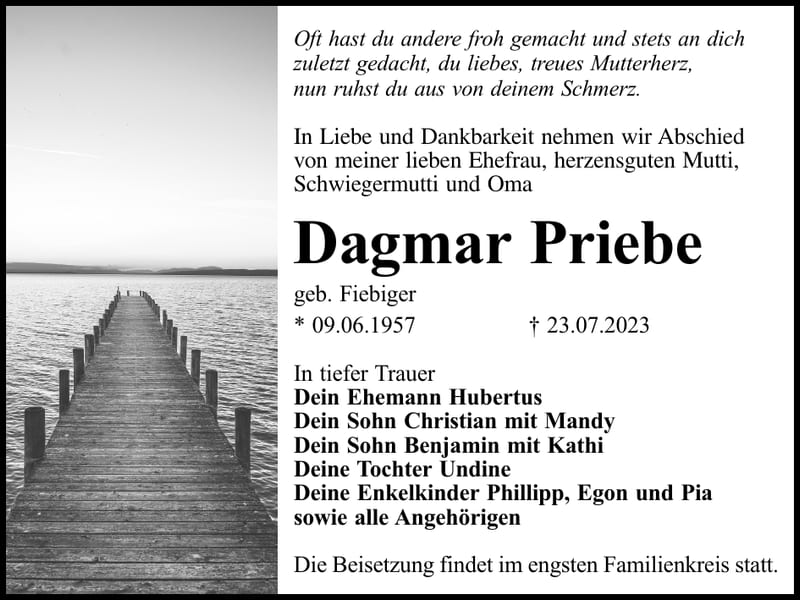 Traueranzeige Dagmar Priebe, geb. Fiebiger