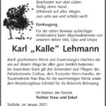 Danksagung Karl „Kalle“ Lehmann