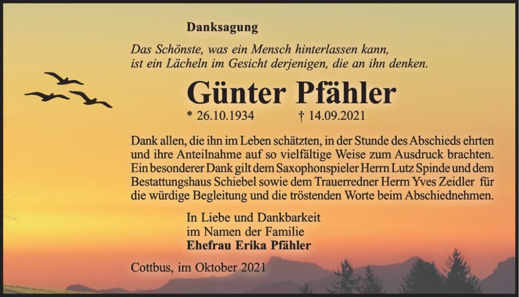 Danksagung Günter Pfähler