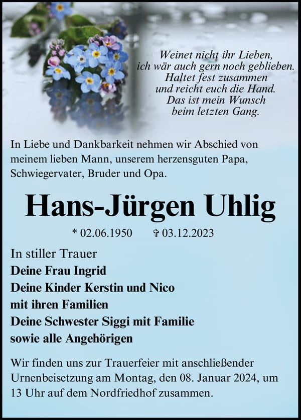 Traueranzeige Hans-Jürgen Uhlig
