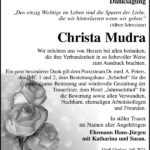 Danksagung Christa Mudra