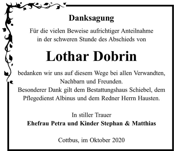 Danksagung Lothar Dobrin