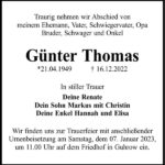 Traueranzeige Günter Thomas
