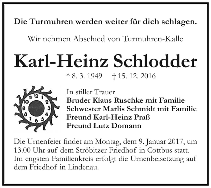 Traueranzeige Karl-Heinz Schlodder