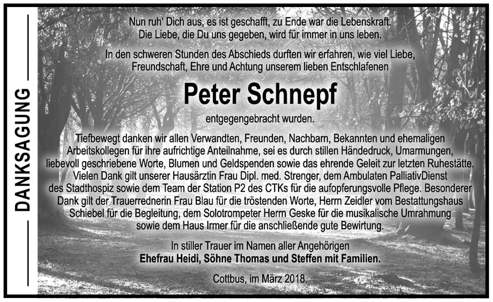Danksagung Peter Schnepf
