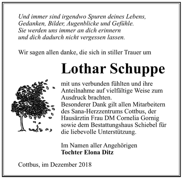 Danksagung Lothar Schuppe