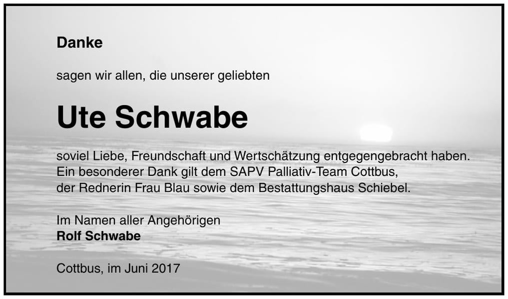 Danksagung Ute Schwabe