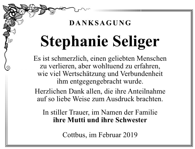 Traueranzeige Stephanie Seliger