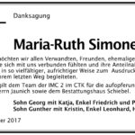 Danksagung Maria-Ruth Simonek, geb. Meißner