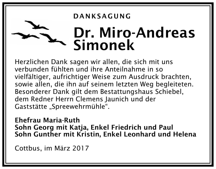 Danksagung Dr. Miro-Andreas Simonek