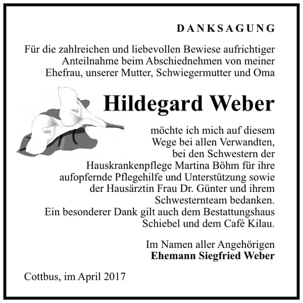 Danksagung Hildegard Weber