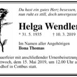 Traueranzeige Helga Wendler