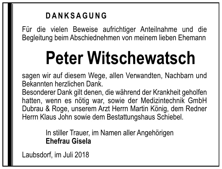 Danksagung Peter Witschewatsch