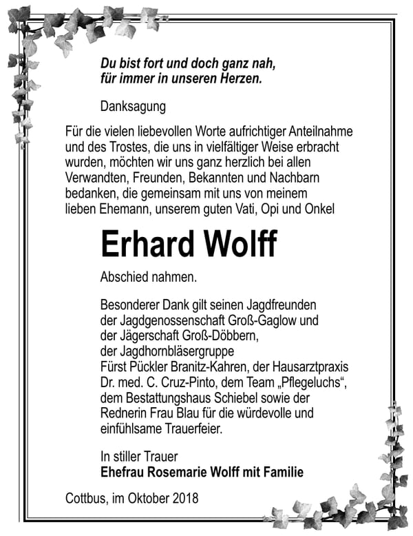 Danksagung Erhard Wolff