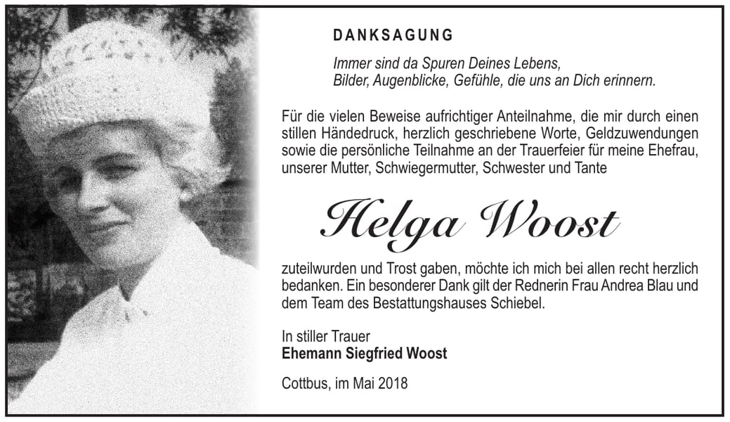 Danksagung Helga Woost