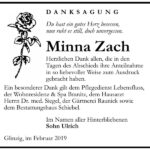 Traueranzeige Minna Zach