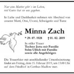 Traueranzeige Minna Zach