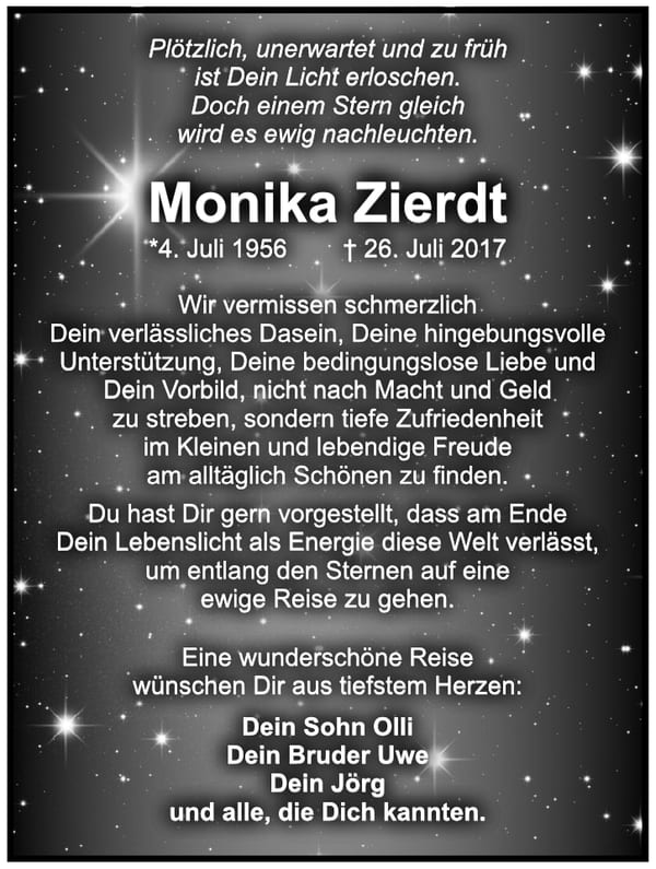Traueranzeige Monika Zierdt
