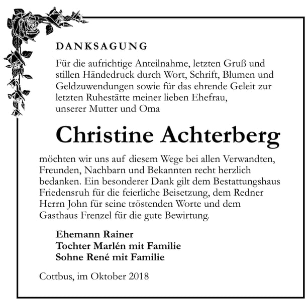 Danksagung Christine Achterberg