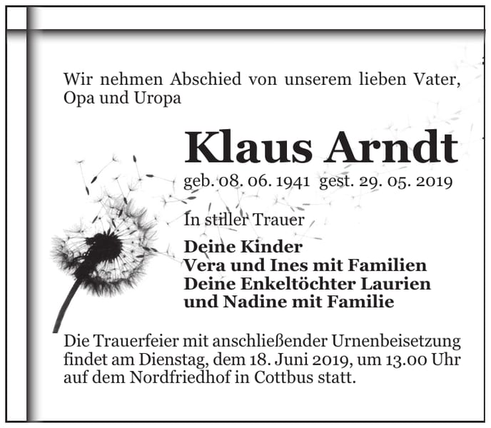 Traueranzeige Klaus Arndt