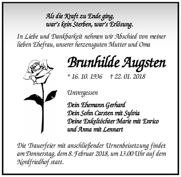 Traueranzeige Brunhilde Augsten
