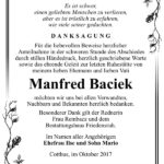 Danksagung Manfred Baciek