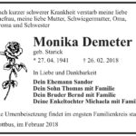 Traueranzeige Monika Demeter, geb. Starick