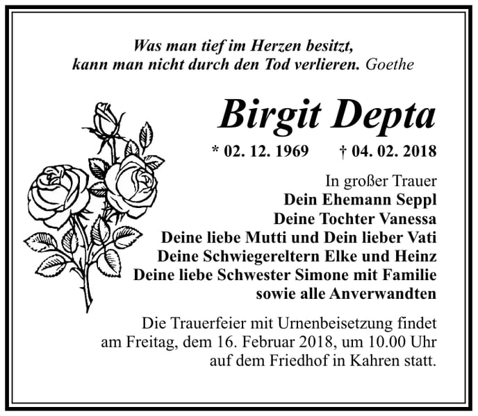 Traueranzeige Birgit Depta