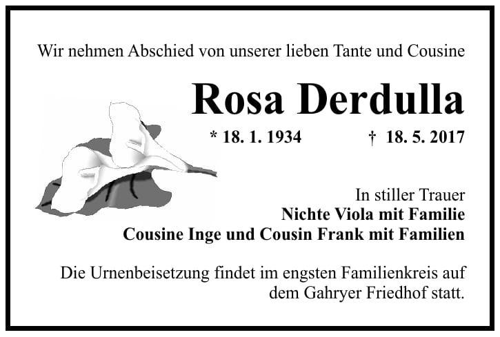 Traueranzeige Rosa Derdulla