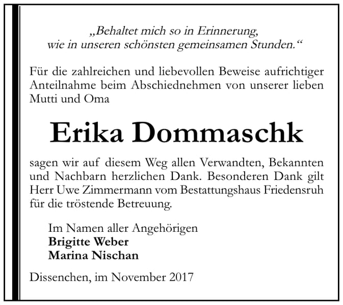 Danksagung Erika Dommaschk