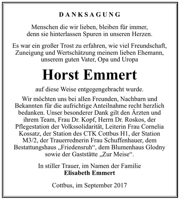 Danksagung Horst Emmert